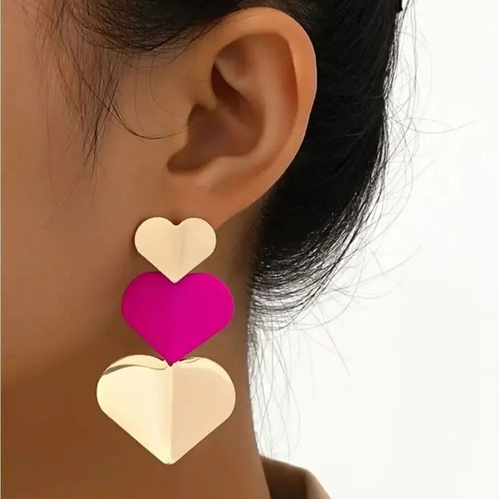 Pink and gold heart earrings